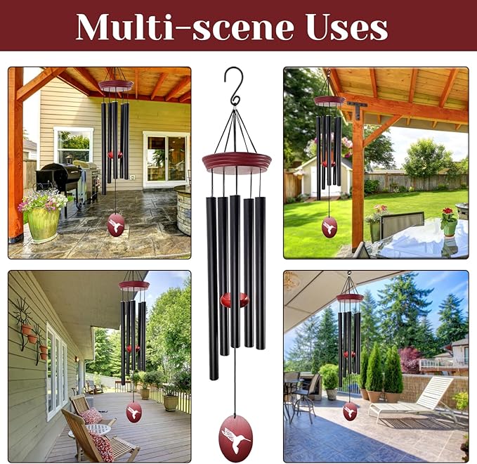 Hummingbird Wind Chimes – 33" Outdoor Tuned Melody Wind Chime, Soothing Memorial Gift for Mom & Grandma, Weather-Resistant Metal Chimes for Garden, Patio, Yard & Home Décor
