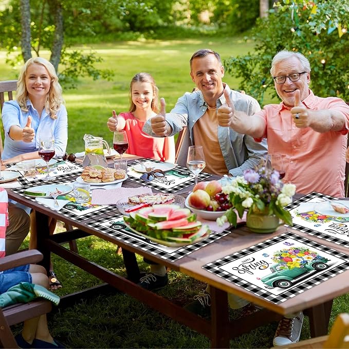 Happy Spring Placemats Set of 6 Easter Plastic Table Mats Spring Placemats Seasonal Place Mats Rustic Vintage Flowers Table Decoration for Indoor Outdoor Party Kitchen Dining