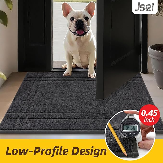 JSEI Entryway Rugs Doormat 32"x48", Non-Slip Dirt Trapper Door Mats Indoor, Washable Absorbent and Stain Resist Welcome Floor Mat for Front Door, Dog Door Mat, Muddy Wet Shoes & Paws, Dark Grey