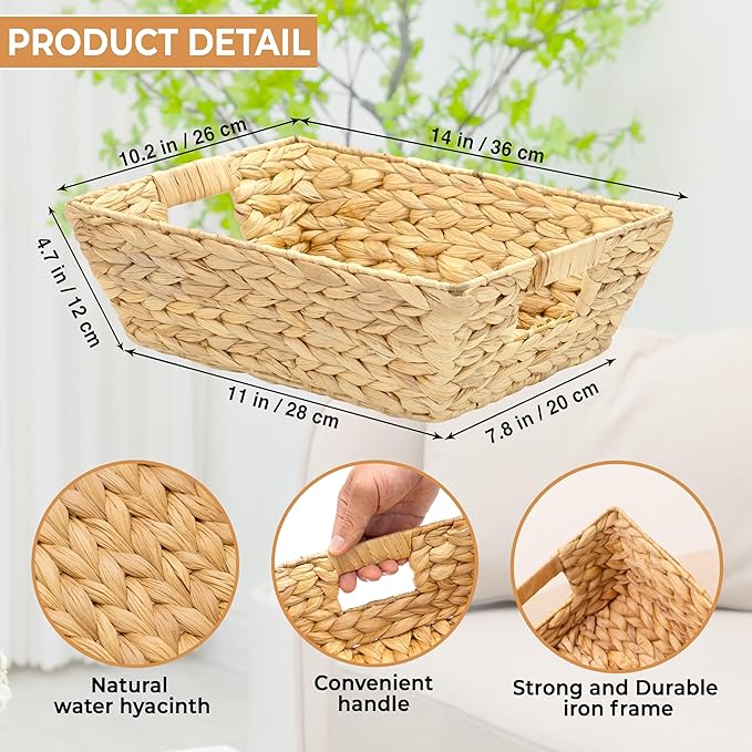 Set of 3 Snack Baskets, Wicker Snack Basket Organizer for Office, Small Wicker Baskets with Handles, (3 Medium Basket)