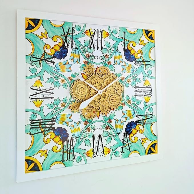 The Gears Clock Wall Clock Italy Collection with Moving Gears (Amalfi, 36 inch Square)