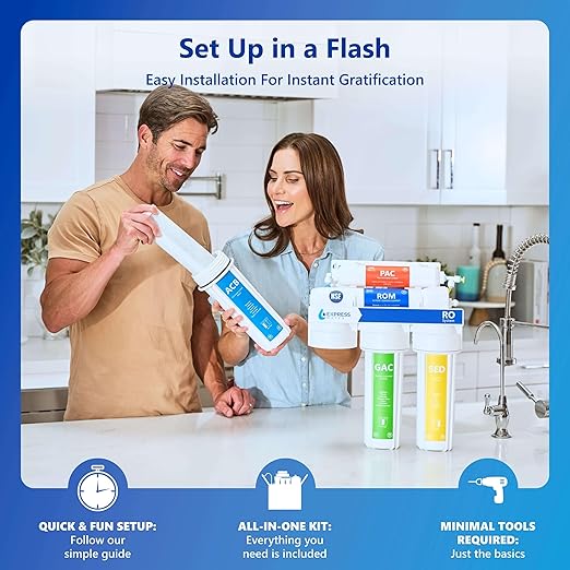 Express Water Reverse Osmosis Alkaline Water Filtration System – 10 Stage RO Water Filter with Faucet and Tank – Under Sink Water Filter with Alkaline Filter for Added Essential Minerals – 50 GPD