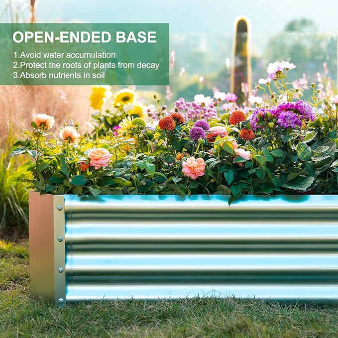 Land Guard 2 Pack 8×4×1ft Galvanized Metal Raised Garden Bed, Metal Planter Kit Box Outdoor for Deep-Rooted Vegetables, Flowers, Green and Herbs…