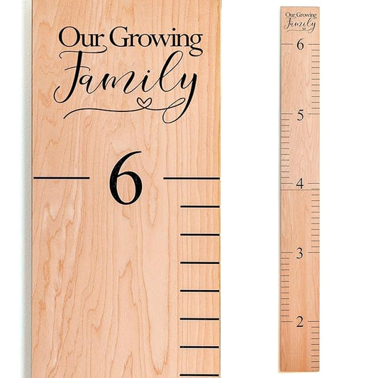 Wooden Growth Chart – Kids Height Chart, Wall Measurement for Kids, Height Chart for Wall, Growth Ruler for Children – Our Growing Family, Natural (63"x6.7")