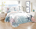 Coastal Bedding King Size 2 Shams, Nautical Beach Comforter Sets Ocean Bedspreads Coastal Coverlet Summer Bedding, 96''x106''