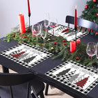 Christmas Placemats Set of 6 Christmas Tree Plastic Table Mats Xmas Trees Black and White Buffalo Plaid Place Mats Winter Holiday Table Decoration for Indoor Outdoor Party Kitchen Dining