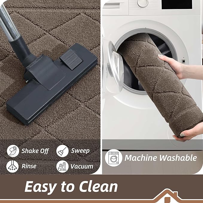 BEQHAUSE Dirt Trapper Door Mat 24" x 36", Doormat Non-Slip Entryway Rugs Washable, Dog Door Mat Stain Resistant and Absorbent Welcome Floor Mat for Front Back Door, Muddy Wet Shoes & Paws, Light Brown