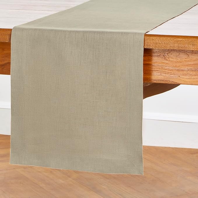 Solino Home Linen Vintage Khaki Table Runner 132 Inches Long - 100% Pure Linen Extra Long Table Runner 14 x 132 Inch for Fall, Autumn, Thanksgiving - Fete