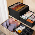 6 Pack Sock Underwear Drawer Organizer Dividers, 58 Cell Foldable Fabric Dresser Closet Organizers and Storage Bins for Clothing, Baby Clothes, Bra, Panty, Scarf, Ties (Black)
