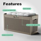 Vixzen 60 Gallon Outdoor Deck Box,Lockable Resin Waterproof Storage Box,UV Resistant,Weather Resistance,Outside Storage Bin for Gardening Tools,Pool Supplies,Gray