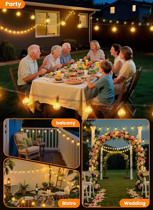 LED Outdoor String Lights, 50FT 25+2 Shatterproof Bulbs Outdoor Patio Lights, IP65 Waterproof Connectable Hanging Outside Light for Backyard, Porch, Deck, Balcony, 2200K