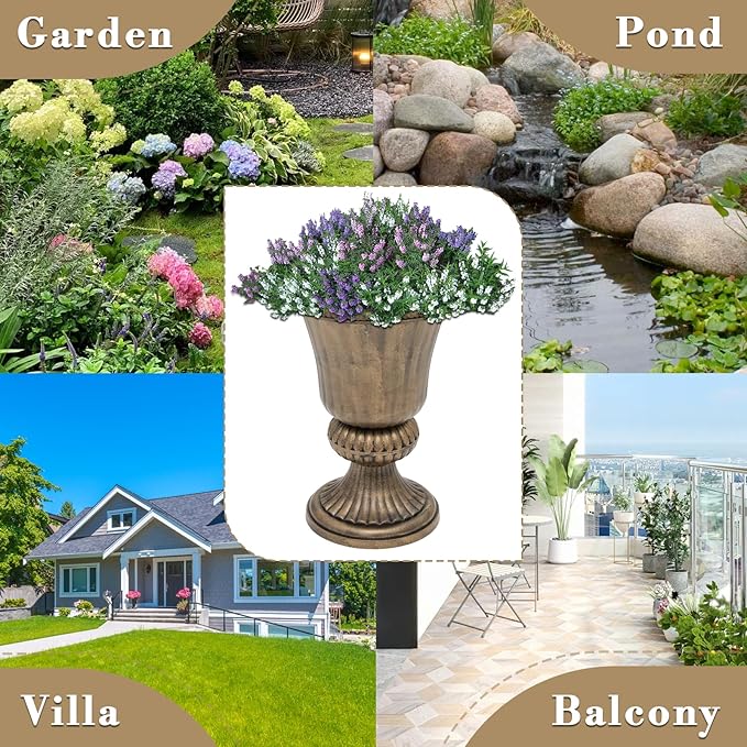 Athena Collection 20''H Garden Plastic Urn Vintage Tall Planter Urn Patio Large Flower Pot Porch Planter Large Planter for Indoor Outdoor Plant, Bronze