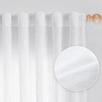 MYSKY HOME White Sheer Curtains 63 inch length Light Filtering Semi Sheer Curtains for Bedroom Short Window Treatment Privacy Protect Drapes Set, Back Tab Boho Farmhouse Linen Soft, 50" Wide, 2 Panels