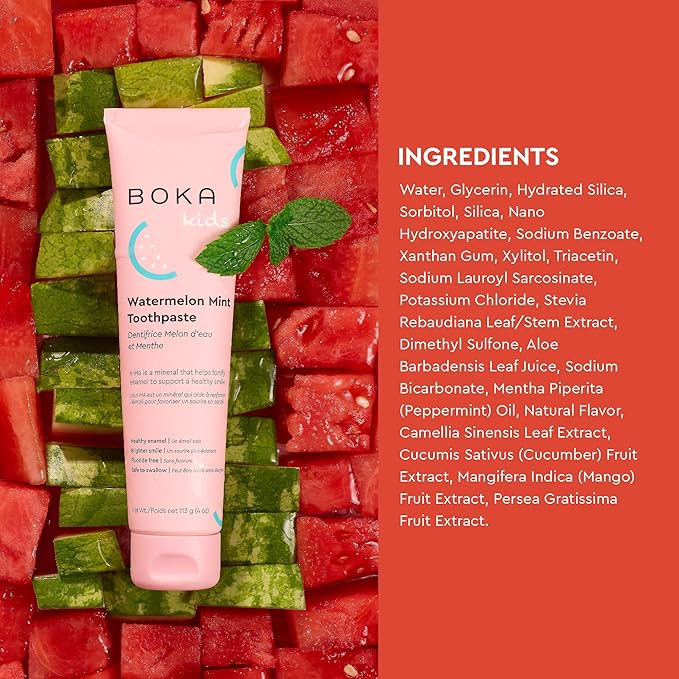 Boka Fluoride Free Toothpaste Nano Hydroxyapatite Toothpaste - Orange Cream, Watermelon Mint, Strawberry Mango Flavor, 4 oz 3Pk US Manufactured