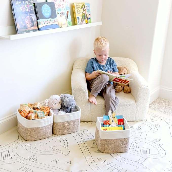 NaturalCozy Storage Cubes 9”x9”x7”Cotton Rope Woven Baskets for Organizing 3-Pack | 9 Inch Cube Storage Bin | Small Basket for Shelf Nursery, Pantry, Decorative Plant, Bathroom Closet, Toy Gift
