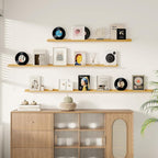 Floating Picture Ledge Shelves for Wall Set of 2, 72 Inches Picture Ledge Shelf with Long Large Nursery Book Shelf for Toys Storage Kids Bookshelf Wall Mounted Living Room Bedroom Decor Frames, Oak