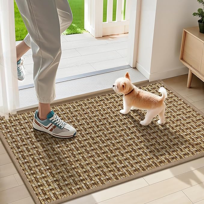 LEKEEPGO Door Mat Indoor Entrance 17"x29", Absorbent Indoor Door Mat, Non Slip Rubber Backing Inside Door Mats, Washable Floor Mat, Low-Profile Doormat for Front Door, Entryway, Entrance, Brown