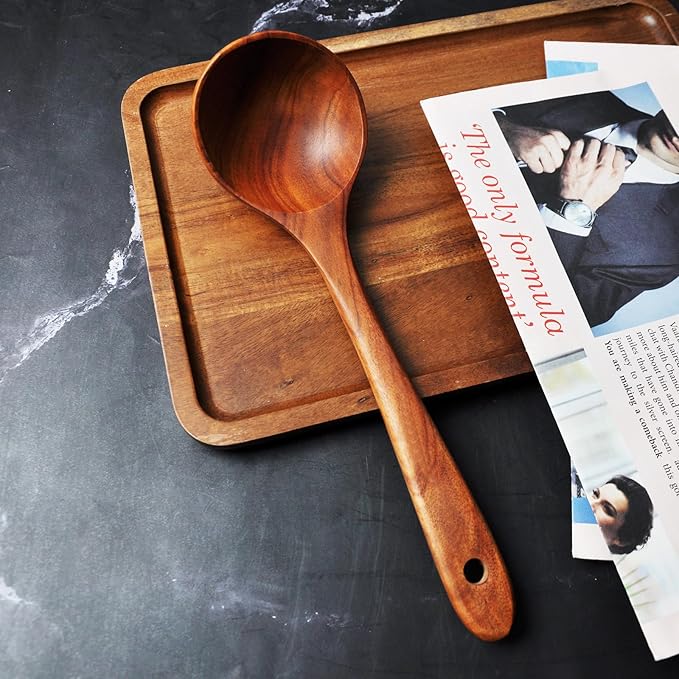 Wooden Spoons for Cooking, 1 Pcs Natural Teak Wooden Cooking Spoons for Non-Stick