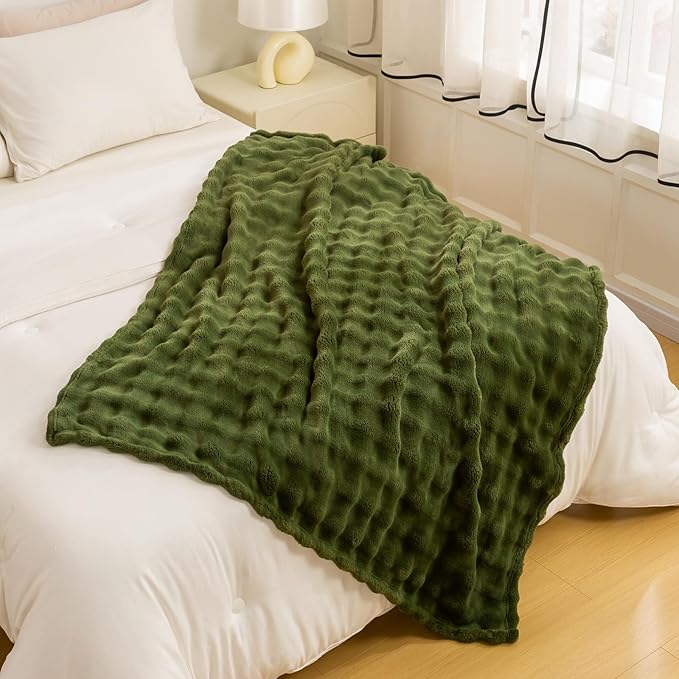 YUSOKI Luxury 3D Bubble Throw Blanket 2lb,All Ages,Home Decoration, (Olive Green,50 * 60inches)