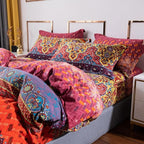 ABREEZE Bohemian Duvet Cover Set Colorful Orange Boho Retro Bedding Set Damask Paisley Cotton Duvet Cover Tribal Reversible Bedding Exotic Style Comforter Cover 3-Piece Full