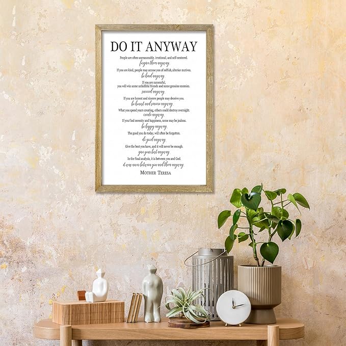 Do It Anyway Mother Teresa Wall Art Decor 16x11 Inch Wooden Framed Wall Hanging Sign (Wood)