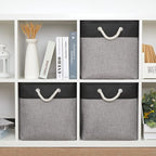 Bidtakay Fabric Cube Storage Bins for Organizing 13x13 Large Storage Baskets Decorative Storage Bins for Home Storage Set of 3 Shelf Organizer Bins for Toy Storage (Black&grey)