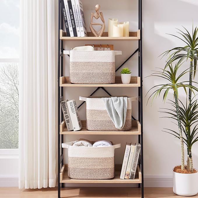 OIAHOMY Storage Basket, Woven Baskets for Storage, Cotton Rope Basket for toys,Towel Baskets for Bathroom - Pack of 3, Rainbow Pastel