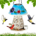 Mushroom Solar Bird Feeders for Outdoors Hanging Metal Wild Bird Feeder Garden Lantern with S Hook for Garden Decoration Blue