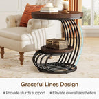 Tribesigns Round End Side Table: Side Table with 2 Tiers Storage Shelves, Vintage End Table for Living Room, Small Bedside Table Accent Table with Arc-Shaped Frame, Rustic Brown