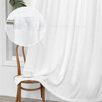 MYSKY HOME White Sheer Curtains 63 inch length Light Filtering Semi Sheer Curtains for Bedroom Short Window Treatment Privacy Protect Drapes Set, Back Tab Boho Farmhouse Linen Soft, 50" Wide, 2 Panels