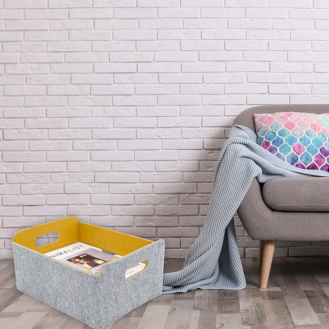 Welaxy Storage Baskets Collapsible Felt Storage bin Foldable Shelf Drawers Organizers for Kids Pet Toys magazine Books Clothes Closet Cabinet decluttering (Curry x 3)