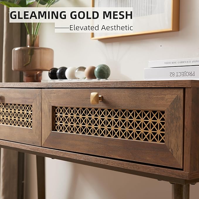 Narrow Sofa Table with Two Drawers and Shelf, Modern Style Wooden Console Table for Living Room, Entryway, Hallway, Rustic Oak