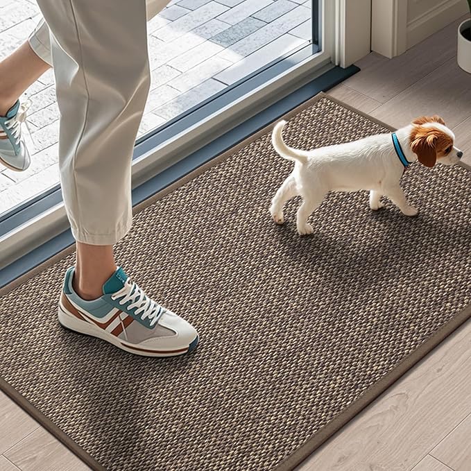 LEKEEPGO Door Mat 17"x29", Non Slip Door Mat Indoor Entrance, Rubber Backing Indoor Door mat Washable Absorbent Low-Profile Doormat Front Entryway Entry Resist Dirt Inside Door Mats, Brown