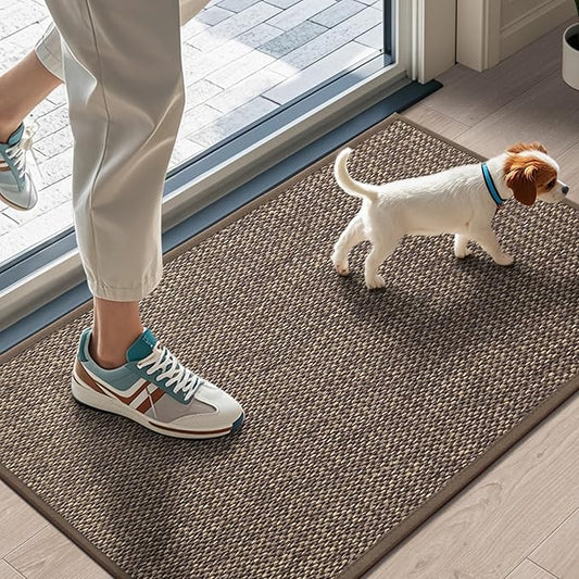 LEKEEPGO Door Mat 17"x29", Non Slip Door Mat Indoor Entrance, Rubber Backing Indoor Door mat Washable Absorbent Low-Profile Doormat Front Entryway Entry Resist Dirt Inside Door Mats, Brown