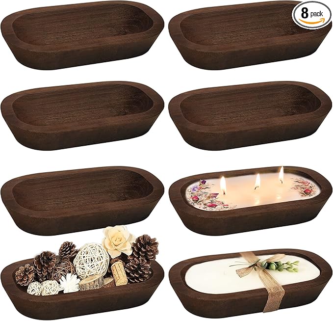Royxen 8 Pack Wood Dough Bowl, Wooden Dough Bowls Paulownia, Rustic Bowl Vintage, Bowls for Candle (Brown, 9.7" x 6")