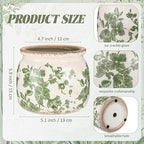 2 Pcs Vintage Planter Large Ceramic Plants Pot Beige Green Vintage Floral Ice Crack Cottage Scroll Vase Flower Vase Pot Indoor Plants Home Kitchen Decor Farmhouse Antique Decorative Gifts