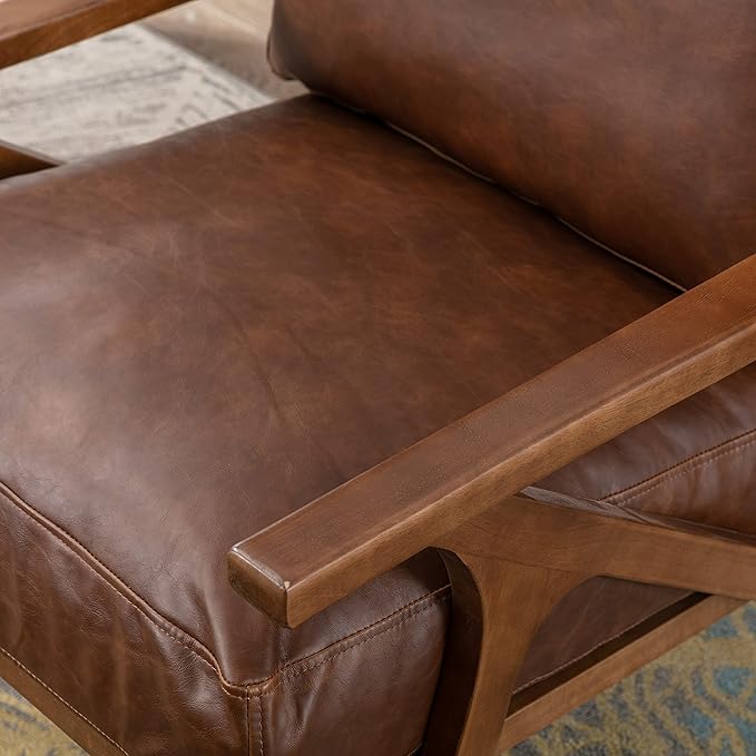 chairus Leather Accent Chair Mid Century Modern Armchair Compfy Upholstered Lounge Arm Chair for Living Room Fireplace/Bedroom/Reception/Dorms, PU Brown