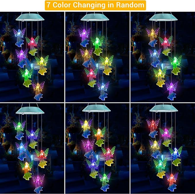 Toodour Solar Wind Chimes, Color Changing Angel Wind Chimes, LED Decorative Mobile, Gifts for Mom Grandma, Waterproof Outdoor Decorative Lights for Garden, Patio, Yard, Window Outdoor Decor