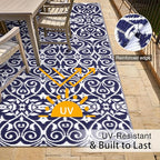 OLANLY Outdoor Rug Waterproof 5x8 ft Clearance, Reversible Outdoor Plastic Straw Rug with Floral Pattern, RV Mat for Patio, Camping, Balcony, Deck, Backyard, Navy & White