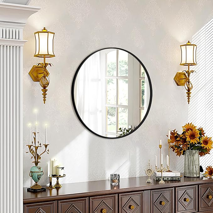 Fabuday Black Circle Mirror for Wall Decor 18 Inch - Bathroom Round Mirror with Matte Frame, Small Circular Mirrors for Entryway, Hallyway, Living Room, Bedroom