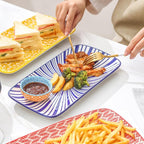 Selamica Ceramic Rectangular Serving Platters Set of 4, 12 Inch Serving Trays/Dishes for Party Entertaining, Rectangular Dinner Plates for Appetizer Salad Dessert Sushi, Assorted Colors