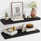 36 Inch Floating Shelves, 12 Inch Deep Floating Shelves for Wall, Floating Shelf with Invisible Brackets, Deep Shelves for Bathroom, Bedroom, Living Room, 2 Pack, Black