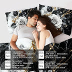Marble Floral Comforter Set for Queen Bed Women,Vintage Flower Bedding Set Queen,White and Black Comforter Rose Quilt for Girls,Rose Bedding Floral Bedroom Decor Adults