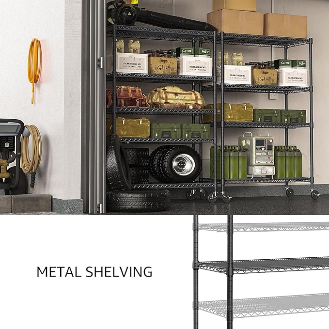 IZEUK Garage Shelving Wide Storage Shelves 5 Tier Metal Shelves 4000 LBS Heavy Duty Adjustable Utility Shelf Rack Black 23.6" D x 53.1" W x 73.6" H