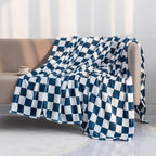 LOMAO Throw Blankets Flannel Blanket with Checkerboard Grid Pattern Soft Throw Blanket for Couch, Bed, Sofa Luxurious Warm and Cozy for All Seasons (Navy, 50"x60")