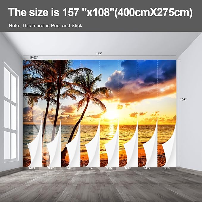 Beach Wall murals at Dusk Peel and Stick Sunset Wallpaper for Bedroom Living Room - 108"x157"