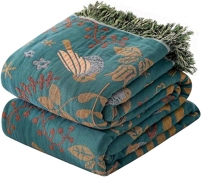 MSGKV Boho Throw Blanket 100% Cotton Blankets for Bed Couch 60''x80'', Soft Summer Blanket Travel Boho Quilt Muslin Blanket Home Decor Farmhouse Warm Throws Gifts for Women Mom