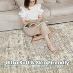 Washable Area Rugs for Living Room -10x14 Neutral Vintage Distressed Floral Farmhouse Boho Large Soft Floor Rug Indoor Non Slip Carpet for Living Room Bedroom Dining Room Office -Brown/Tan