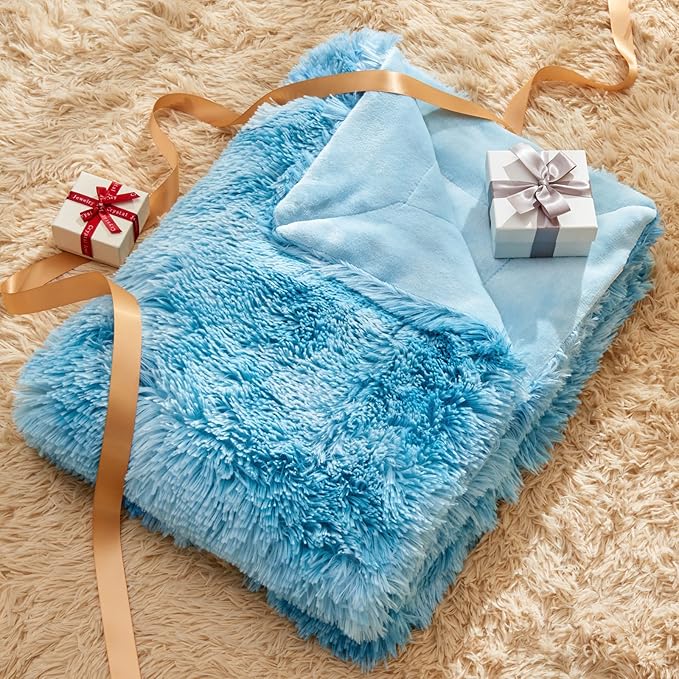 GONAAP Fuzzy Faux Fur Throw Blanket Tie-dye Ocean Blue Super Soft Cozy Plush Fuzzy Shaggy Blanket for Couch Sofa Bed (Tie-dye Ocean Blue, Throw(50"x60"))