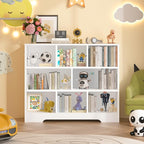 Book Shelf Set of 2, 8 Cubes Storage Organizer, 3-Tier Open Shelf Wooden Bookcase, Freestanding White Bookshelf Cube Shelf for Bedroom, Living Room, Home Office